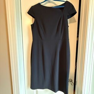 Navy Blue Midi Dress with Asymmetric Neckline